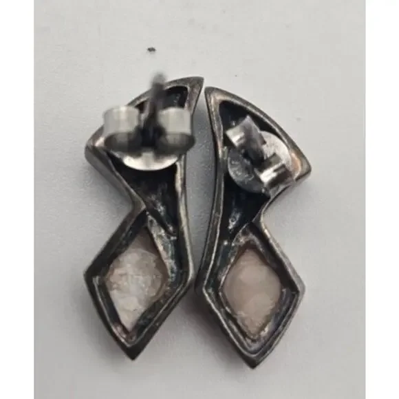 Vintage Sterling Mother of Pearl & Marcasite Earrings - Picture 4 of 5